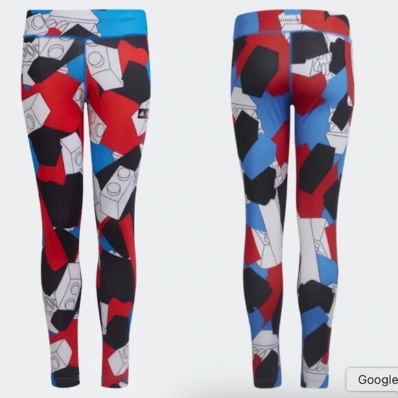 Adidas x classic Lego Collab Leggings Youth Size 11-12 Medium Lego Brick Print - Picture 2 of 5